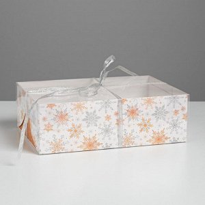 Коробка для капкейка «Новогодние снежинки», 23*16*7.5 см