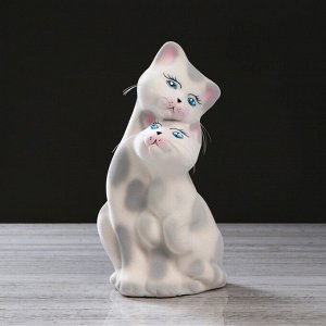 Копилка "Коты пара", покрытие флок, бело-серая, 27 см