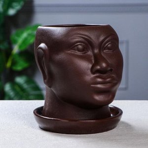 Кашпо "Голова африканки", муар, коричневое, керамика, 1.4 л
