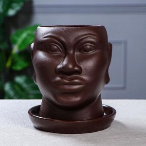Кашпо "Голова африканки", муар, коричневое, керамика, 1.4 л