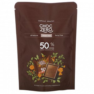 ChocZero, 50% Cocoa Dark Chocolate Squares, Sugar Free, 10 Pieces, 3.5 oz Each