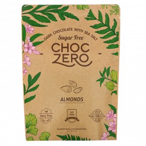 ChocZero, Dark Chocolate with Sea Salt, Almonds, Sugar Free, 6 Bars, 1 oz Each