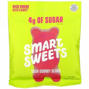 SmartSweets, кислые мармеладные мишки, малины, яблока, лимона, персика, 1.8 унции (50 г)