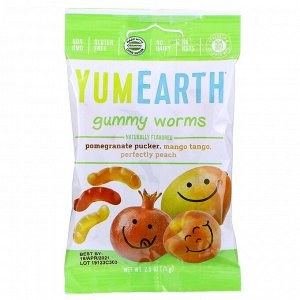 YumEarth, Желатиновые червячки, различные вкусы, 12 упаковок, по 2,5 унц. (71 г) каждая