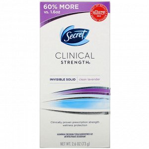 Secret, Clinical Strength Antiperspirant/Deodorant, Invisible Solid, Clean Lavender, 2.6 oz (73 g)