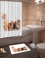 Набор для ванной комнаты Котики (штора-оксфорд 148х180 +/- 3см, коврик-велюр 50х70)