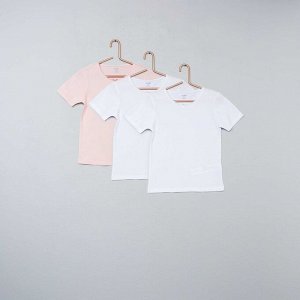 Комплект из 3 однотонных футболок - белый/розовый