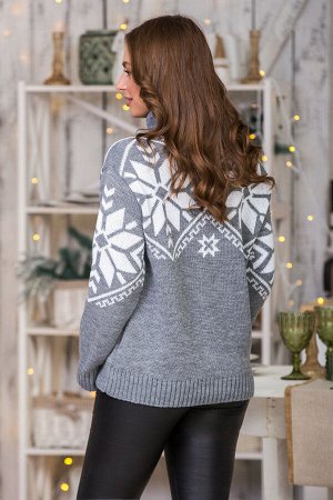 Теплый вязаный свитер Снежка (серый, белый)