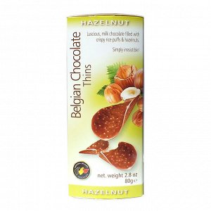 Шоколадные чипсы Belgian Chocolate Thins - Hazelnut с фундуком, 80 г