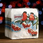 Салфетки бумажные Гармония цвета многоцветие &quot;Снегири&quot;, 24*24 см 100 листов