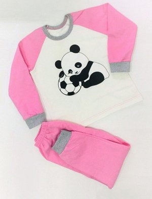Пижама детская футер - Панда - 3803 - розовый