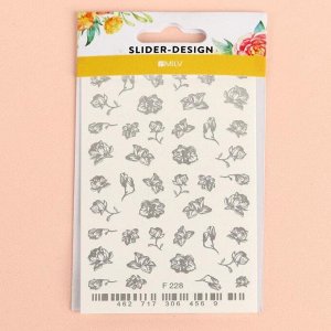 Слайдер-дизайн для ногтей «Цветы», цвет серебристый