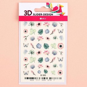 Слайдер-дизайн для ногтей «Тропические цветы» 3D