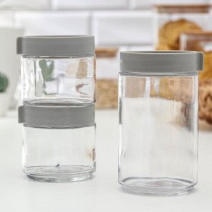 Набор банок стеклянных для сыпучих продуктов «Модерн», 3 предмета: 320/320/700 мл, цвет серый