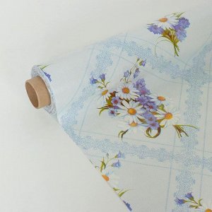 Клеенка столовая на тканевой основе 1,25х25 м "Букет ромашек" цвет голубой