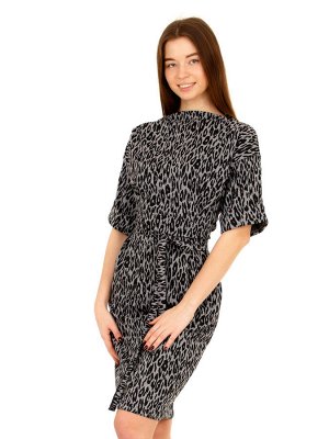 Апрель Платье леопард серый+черный