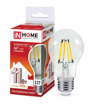 Лампа светодиодная LED-A60-deco 11Вт 230В Е27 6500К 990Лм прозрачная IN HOME