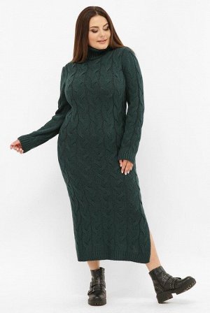 Платье длинное вязаное батал Тёмно-зелёный