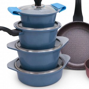 Набор посуды Ecoramic (голубой) с каменным покрытием