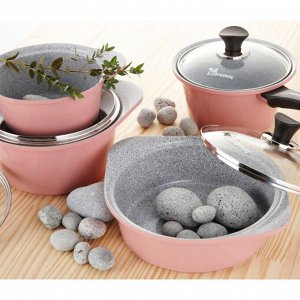 Набор посуды Ecoramic (розовый) с каменным покрытием