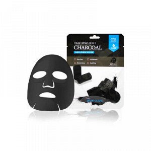 [3W CLINIC] Тканевая маска для лица УГОЛЬ Fresh charcoal Mask Sheet