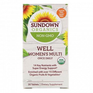 Sundown Organics, Мультивитамины Well Women's, один раз в день, 30 таблеток