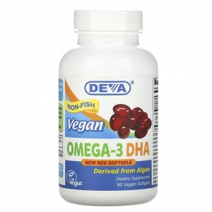 Deva, веганская омега-3 ДГК, 90 веганских мягких таблеток
