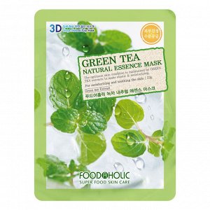 FOODAHOLIC Тканевая маска для лица с экстрактом зелёного чая 23 мл. NATURAL ESSENCE MASK GREEN TEA