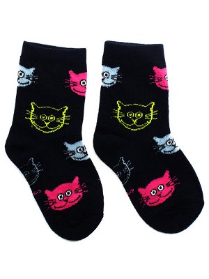 Детские носки 3-5 лет 15-18 см &quot;Котики&quot; Чёрные с розовым котиком