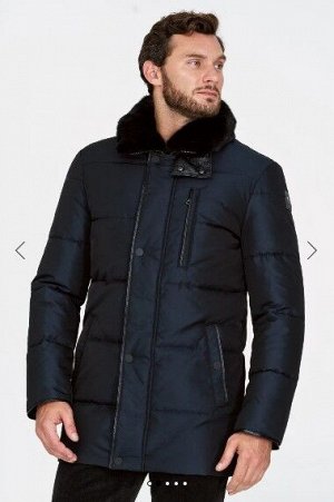 Мужская текстильная куртка на искусственном пуху с отделкой натуральной кожей и мехом выдры