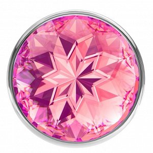 Большая серебристая анальная пробка Sparkle Large с розовым кристаллом - 8 см.