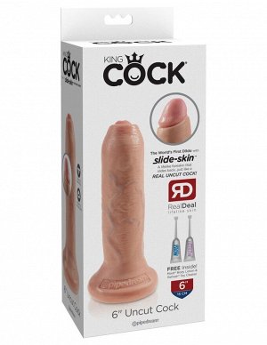 Телесный необрезанный фаллоимитатор на присоске 6" Uncut Cock - 16,5 см.