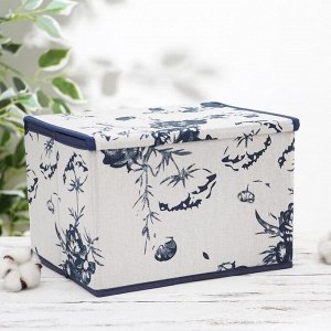 Короб для хранения с крышкой «Цветы», 252017 см, цвет бело-синий