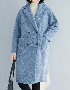 Пальто из искусственного меха под ягненка,голубой