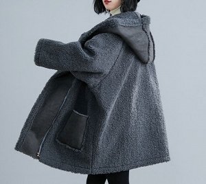 Пальто из искусственного меха под ягненка,серый