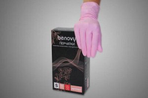 BENOVY, Перчатки нитриловые, S, розовые, 50 пар