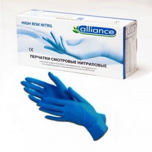 Alliance High Risk перчатки нитриловые повышенной прочности текст. на пальцах СИНИЕ, L, 50 пар
