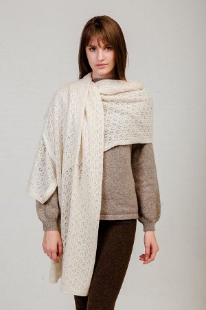 Палантин 100% овечья шерсть, размер 70*200 см, бежевый, Монголия – теплый, мягкий, элегантный, как шарф и накидка