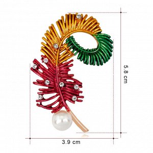 1B0057 Брошь Перо с жемчужиной