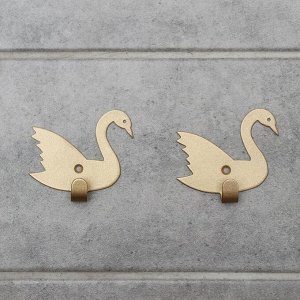 Набор крючков «Лебеди», 2 шт, металл, цвет золотой