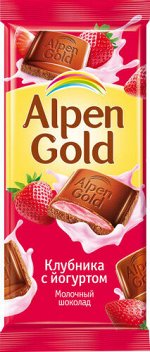 Шоколад Альпен Гольд Alpen Gold молочный с клубнично-йогуртовой начинкой, 85 г