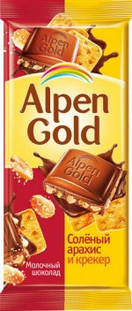 Шоколад Альпен Гольд Alpen Gold молочный с соленым арахисом и крекером,85 г