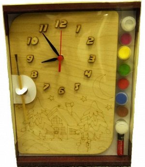Часы с циферблатом под роспись "Зимний домик" с красками