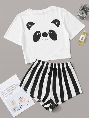 Пижама в полоску с принтом "панда "