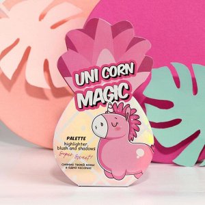 Палетка для макияжа Unicorn magic: румяна, хайлайтер и тени для век, 4 оттенка