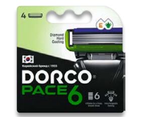 Dorco PACE6 (4 кассеты), 6-лезв.кассеты, увл.полоска, микрогребень, открыт.архитектура, крепление PACE