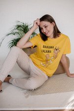 Женская пижама ЖП 039/1 (желтый + горох на бежевом)