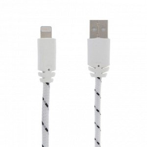 Кабель LuazON, Lightning - USB, 1 А, 1 м, оплётка нейлон, черно-белый
