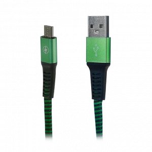 Кабель LuazON, micro USB - USB, 1 А, 1 м, оплётка нейлон, плоский, зеленый