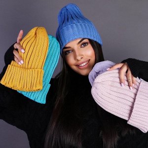 Шапка одинарная вязка. Цвет фиолетовый